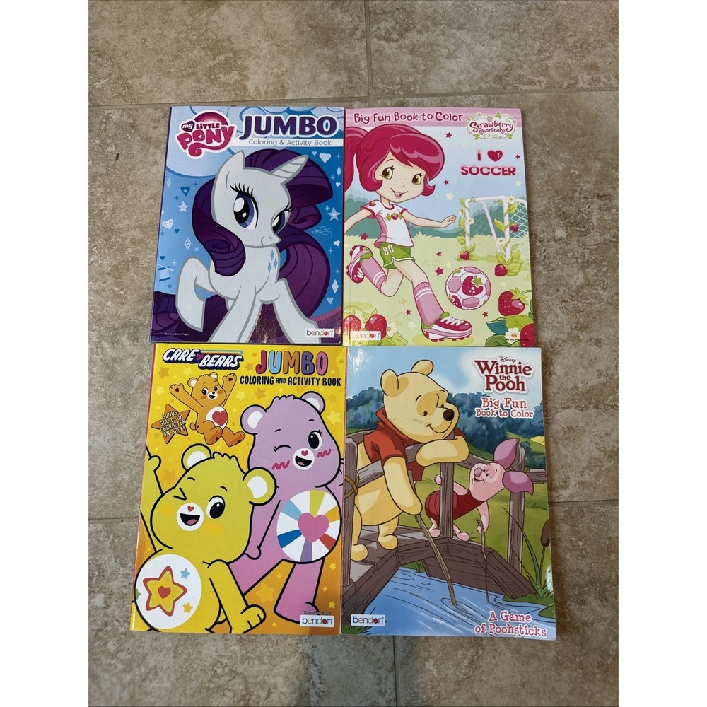 Lot Of 4 Kids Coloring Books New Pooh Care Bear Strawberry Shortcake READ